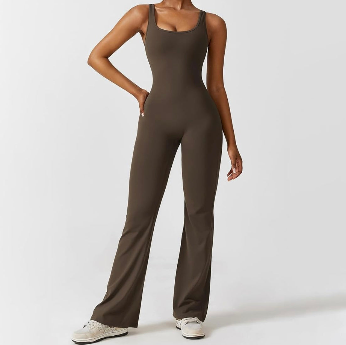 BRONZE V-Back Butt Lift Flared Leg Jumpsuit