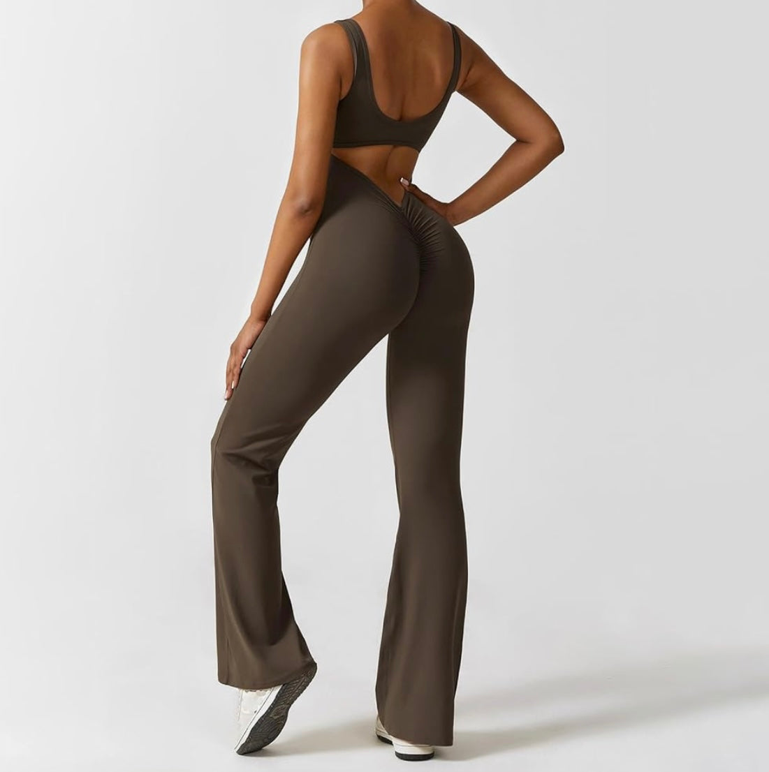 BRONZE V-Back Butt Lift Flared Leg Jumpsuit