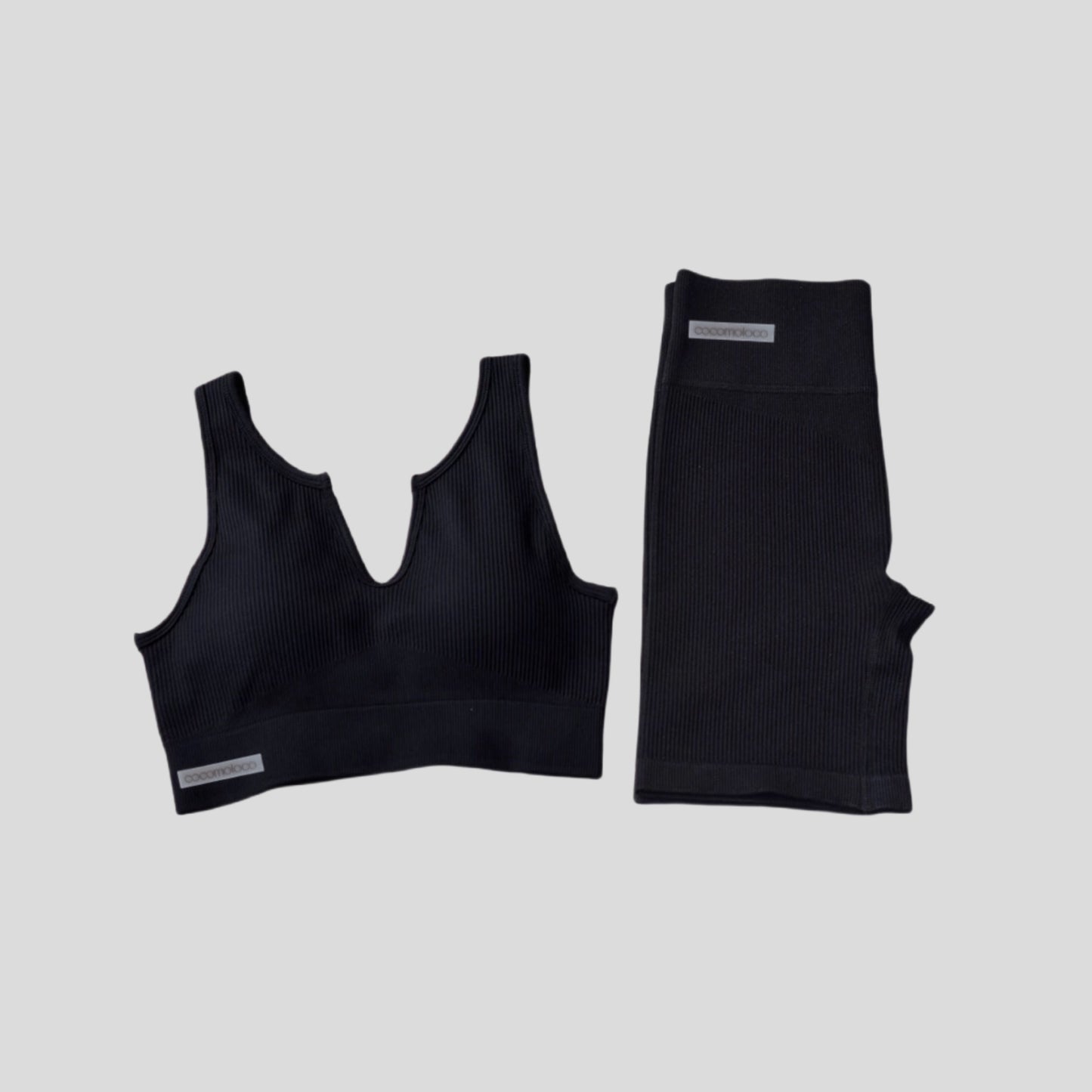 EBONY Black Ribbed Activewear Set