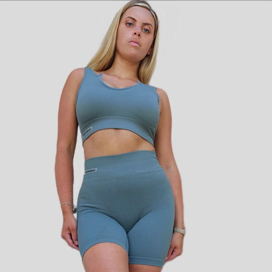 EBONY Blue Ribbed Activewear Set