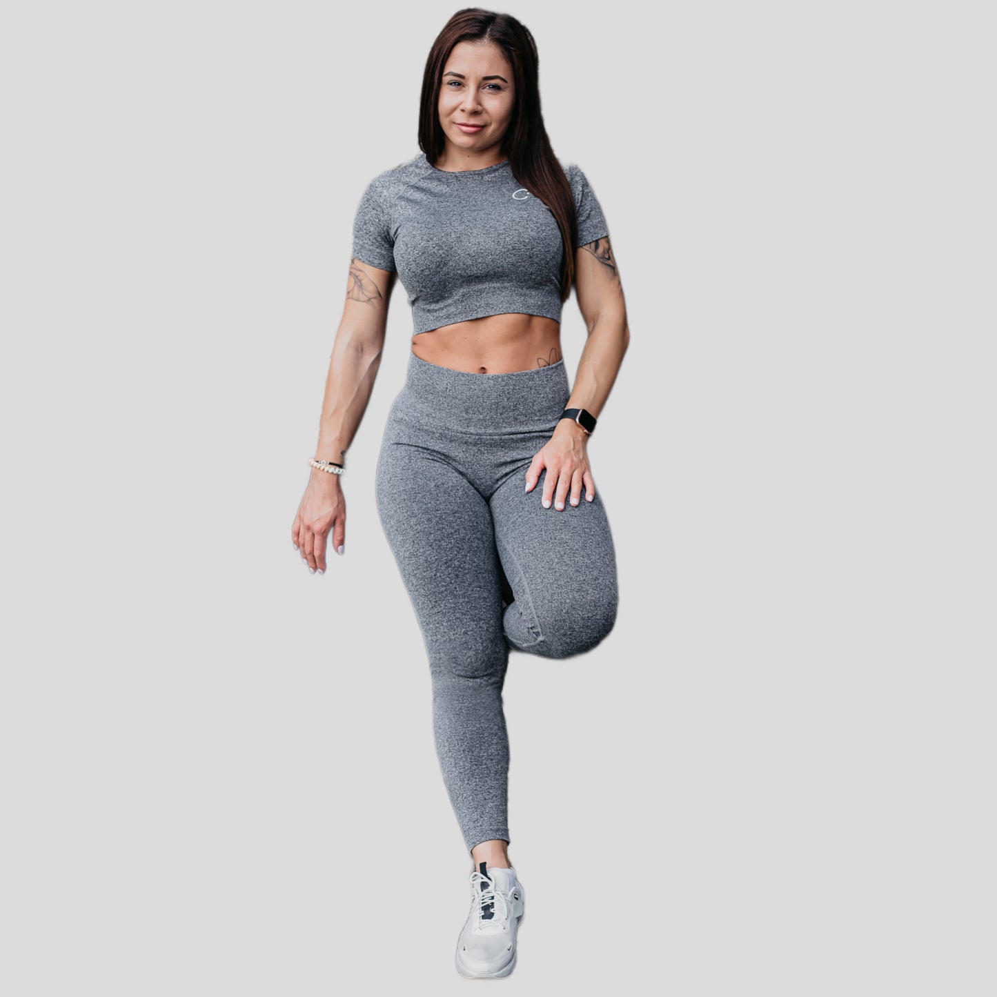 TITANIUM Grey Seamless Leggings And Crop Top