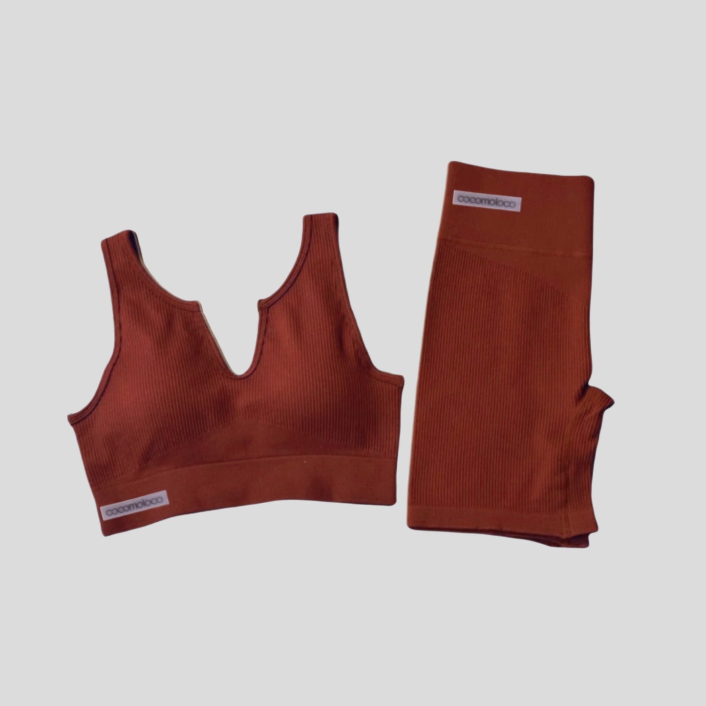 EBONY Brown Ribbed Activewear Set