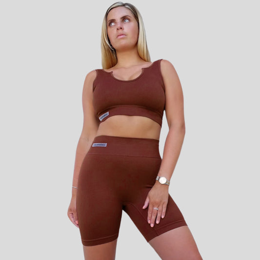 EBONY Brown Ribbed Activewear Set