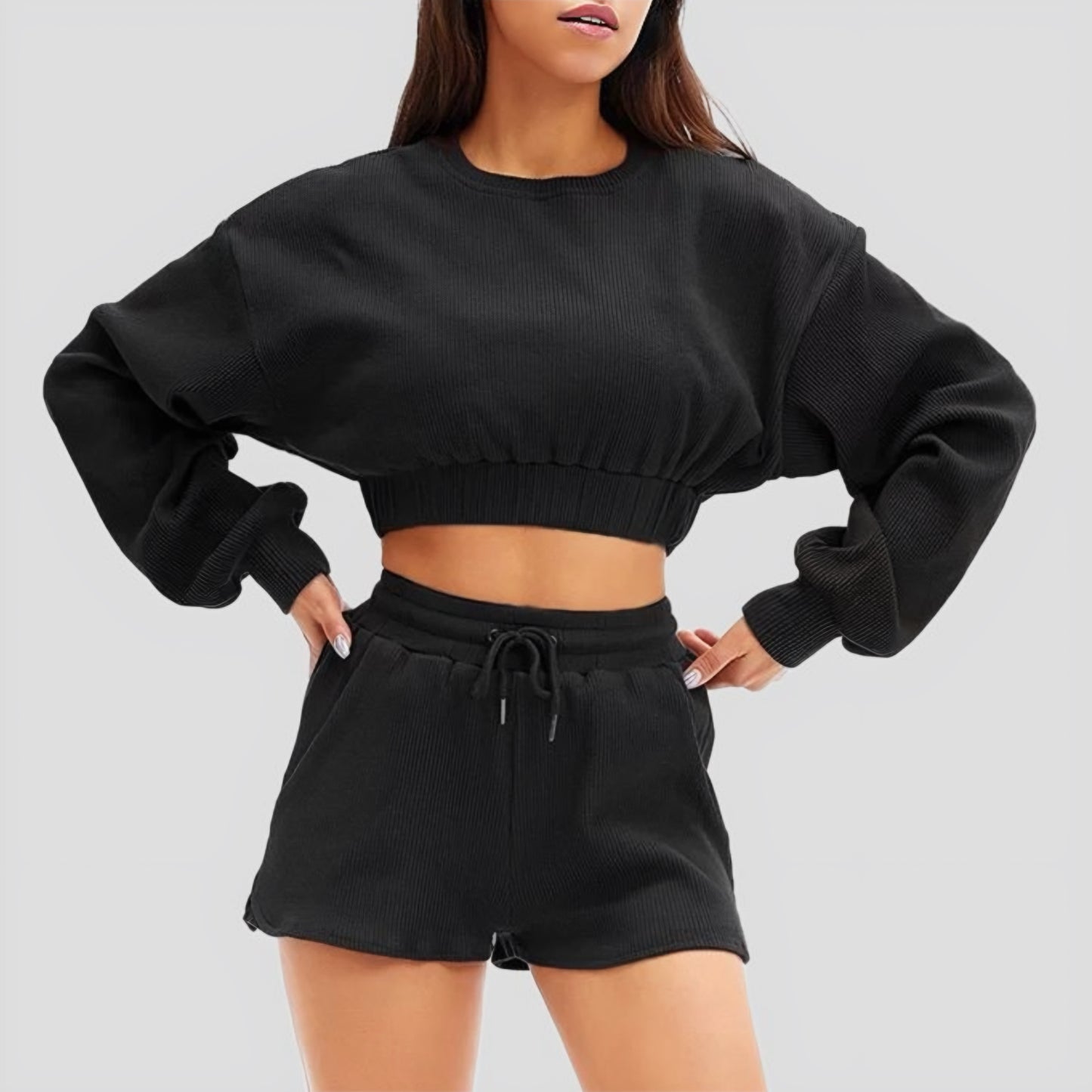 TOPAZ Ribbed Sweater And Shorts Set